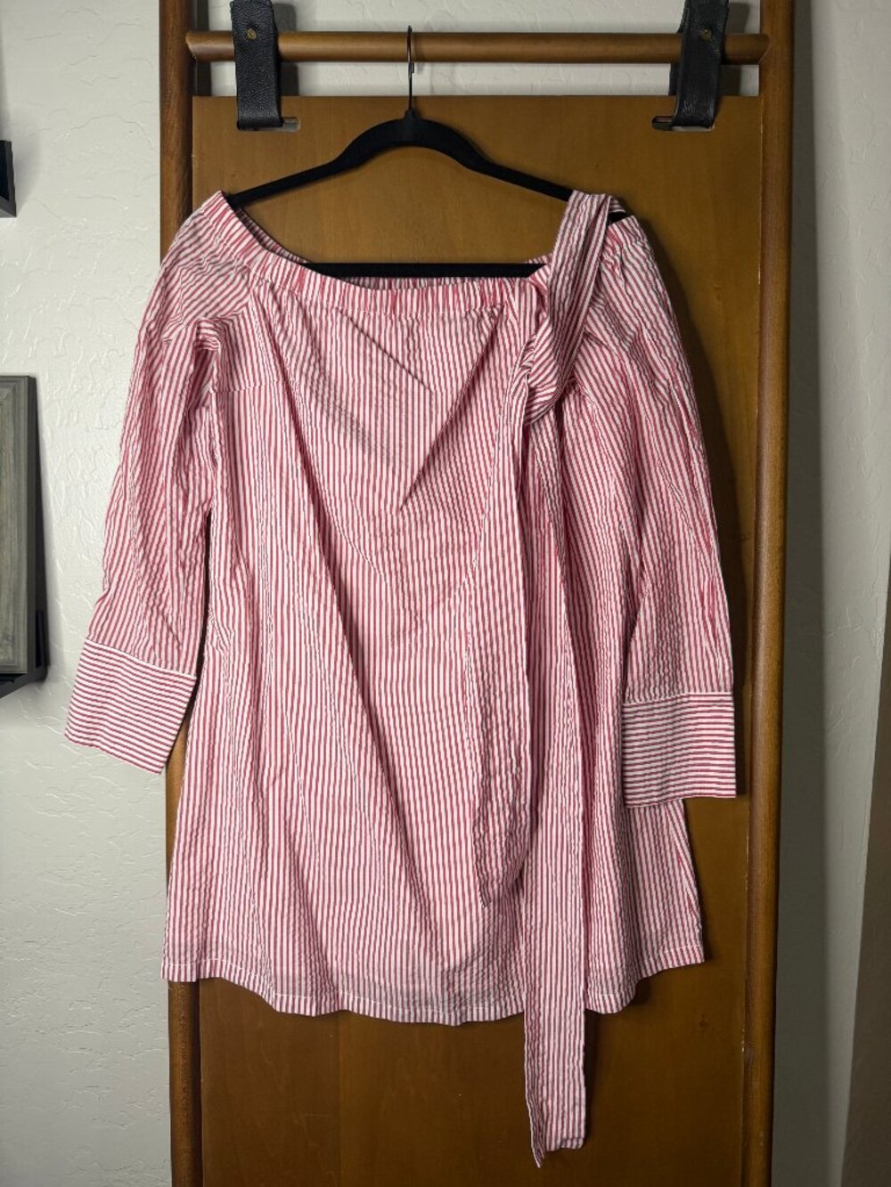 Club Monaco Red and White Striped Long-Sleeve Dress M